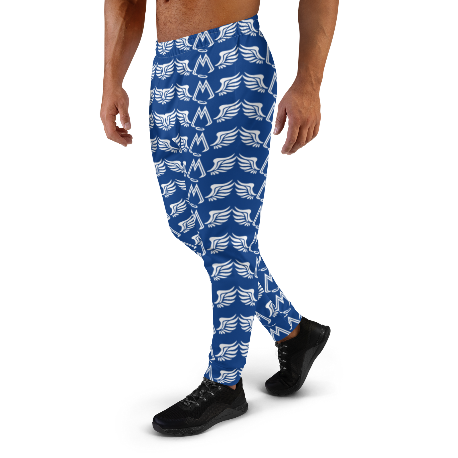 Blue Men's Joggers With Duplicated White MM Iconic Logo
