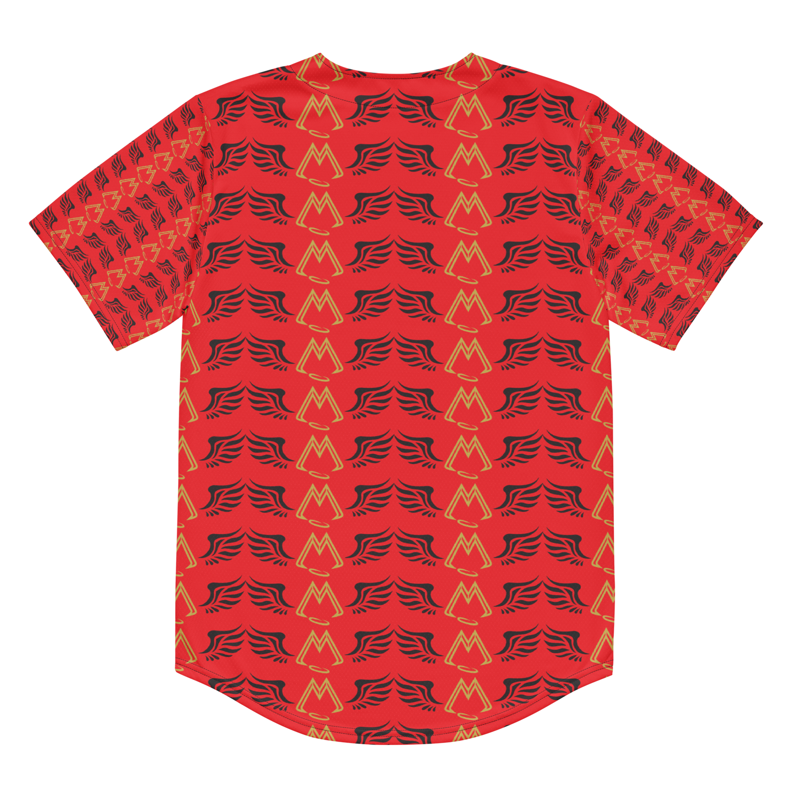 Red Unisex Recycled Baseball Jersey With Duplicated Gold-Black MM Iconic Logo