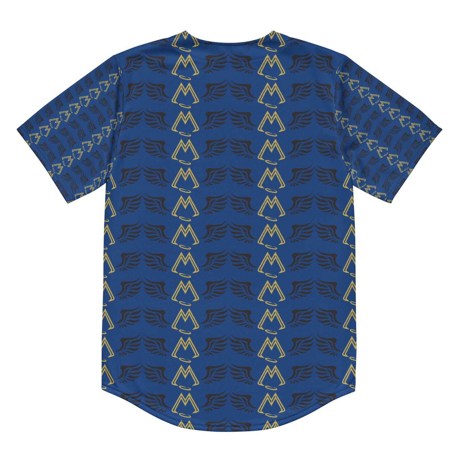 Blue Unisex Recycled Baseball Jersey With Duplicated Gold-Black MM Iconic Logo