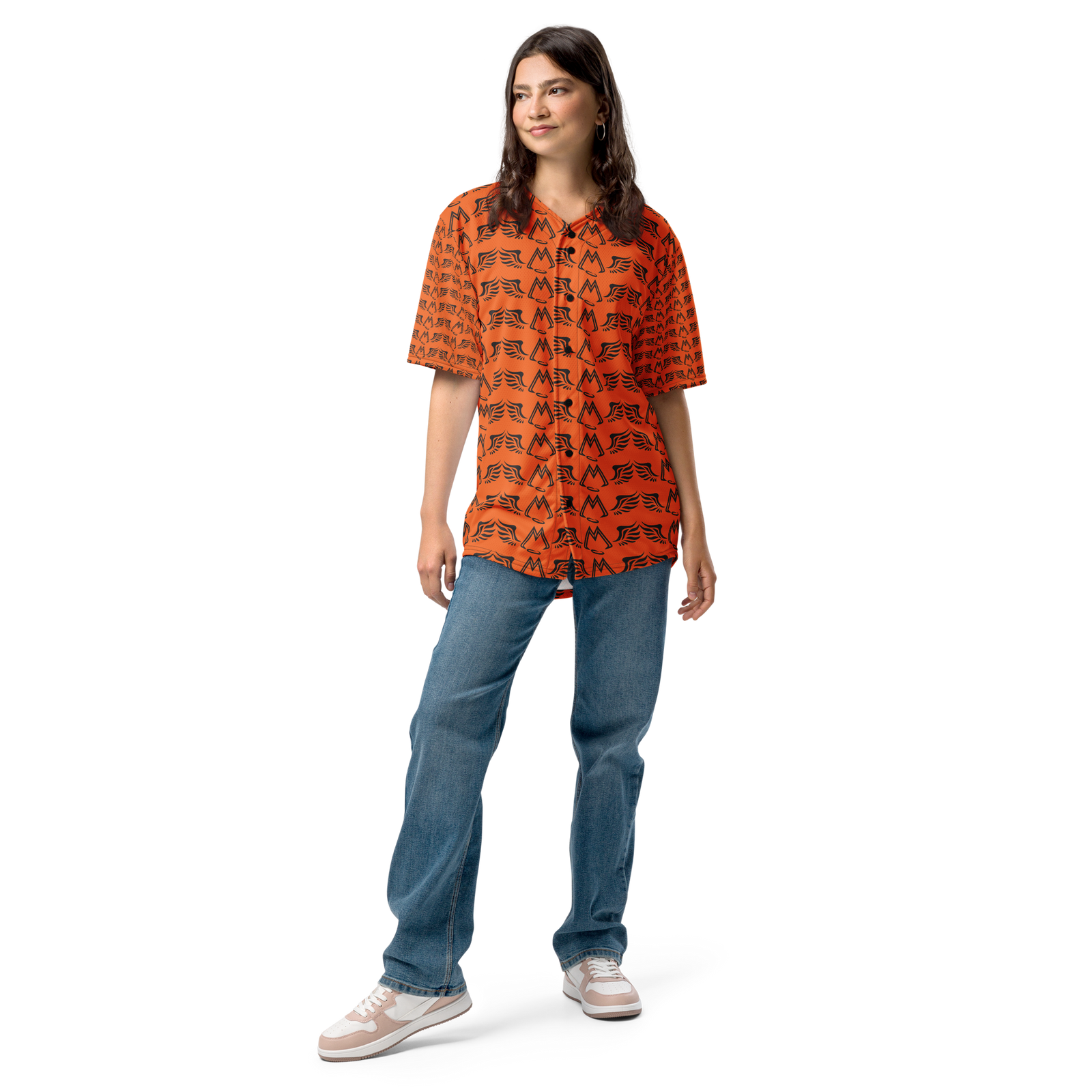 Orange Unisex Recycled Baseball Jersey With Duplicated Black MM Iconic Logo