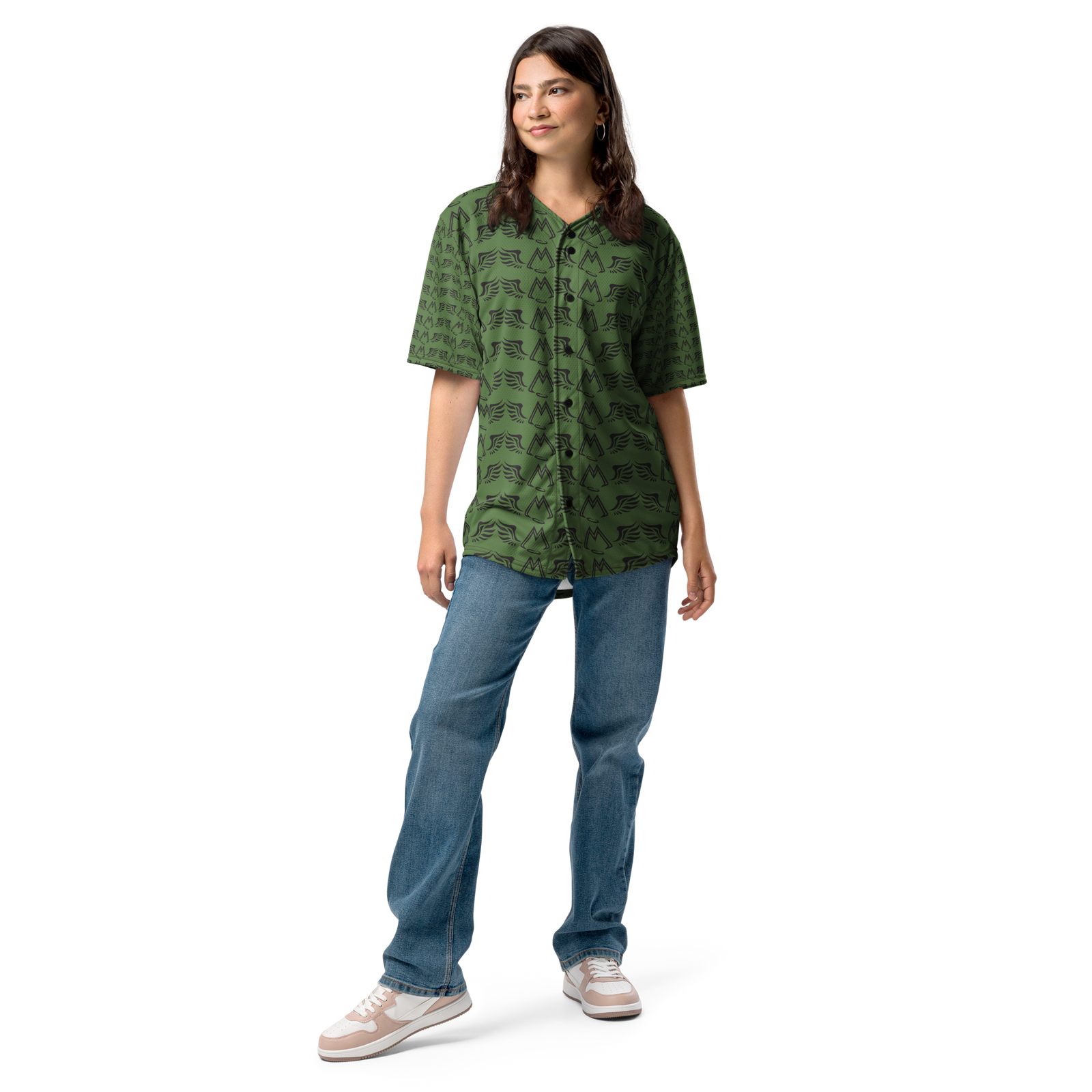 Army Green Unisex Recycled Baseball Jersey With Duplicated Black MM Iconic Logo