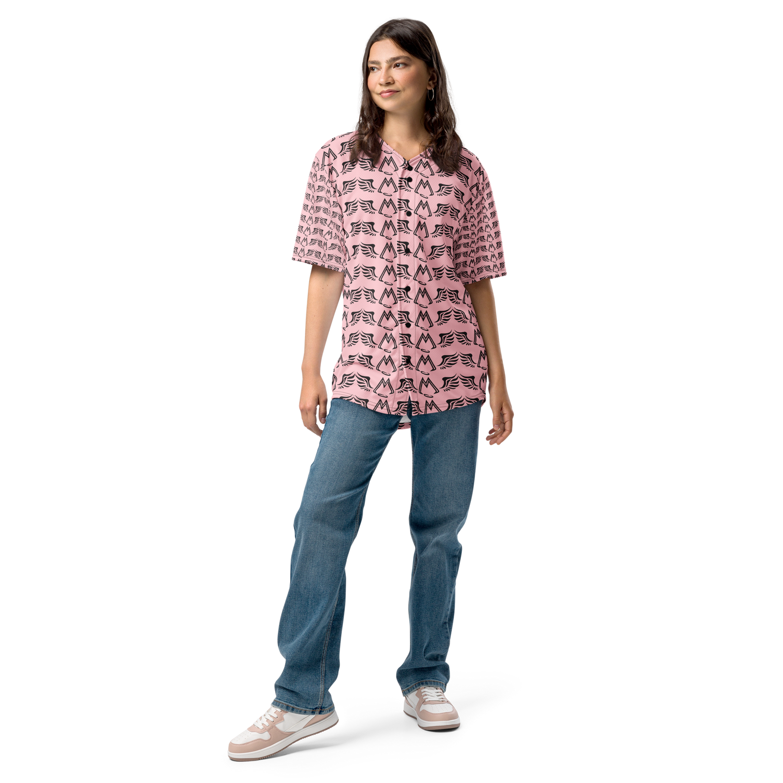 Pink Unisex Recycled Baseball Jersey With Duplicated Black MM Iconic Logo