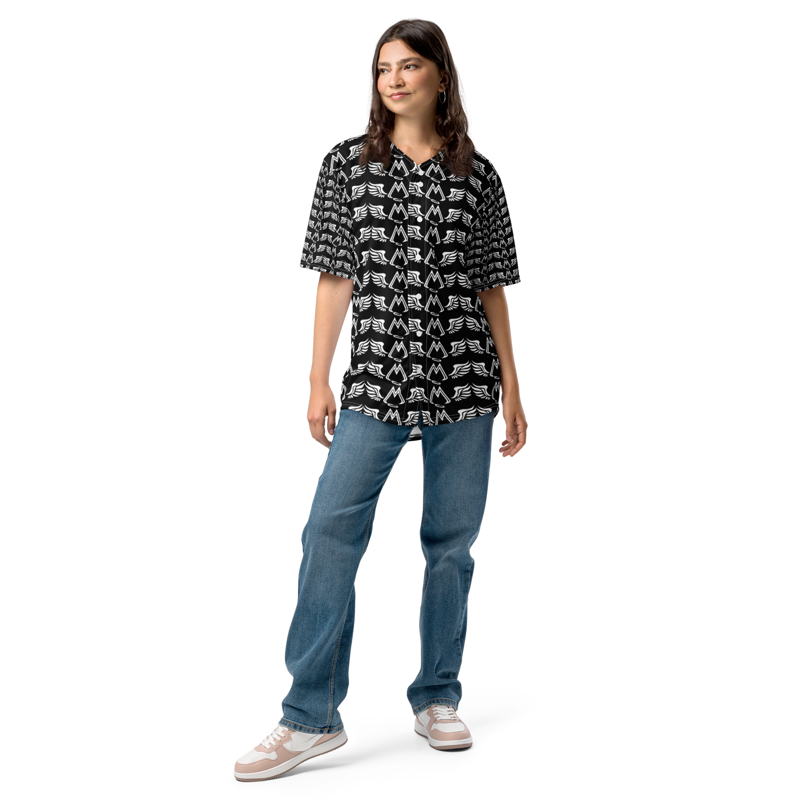 Black Unisex Recycled Baseball Jersey With Duplicated White MM Iconic Logo