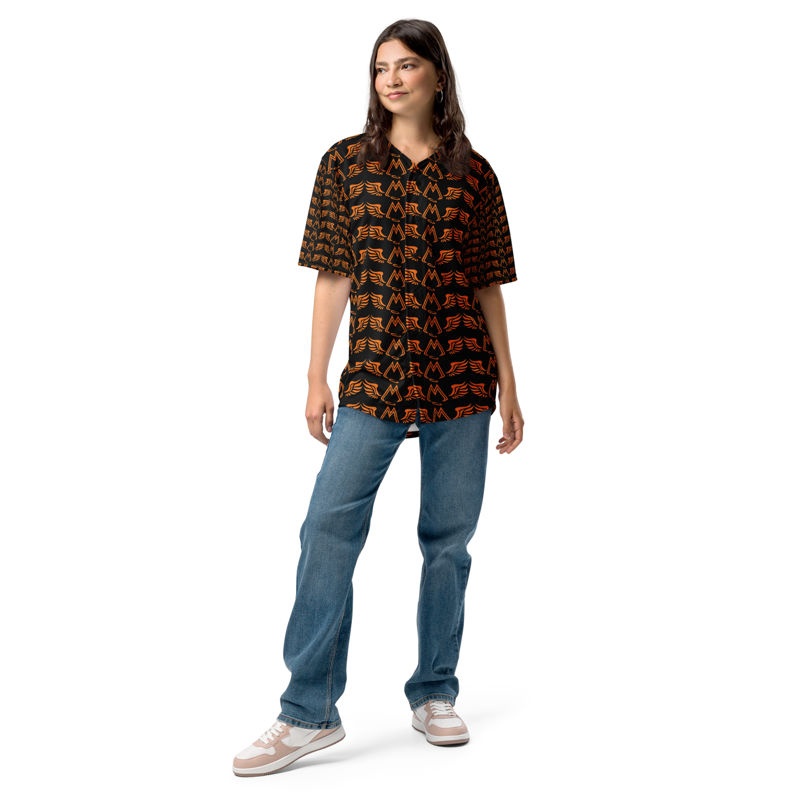 Black Unisex Recycled Baseball Jersey With Duplicated Orange MM Iconic Logo