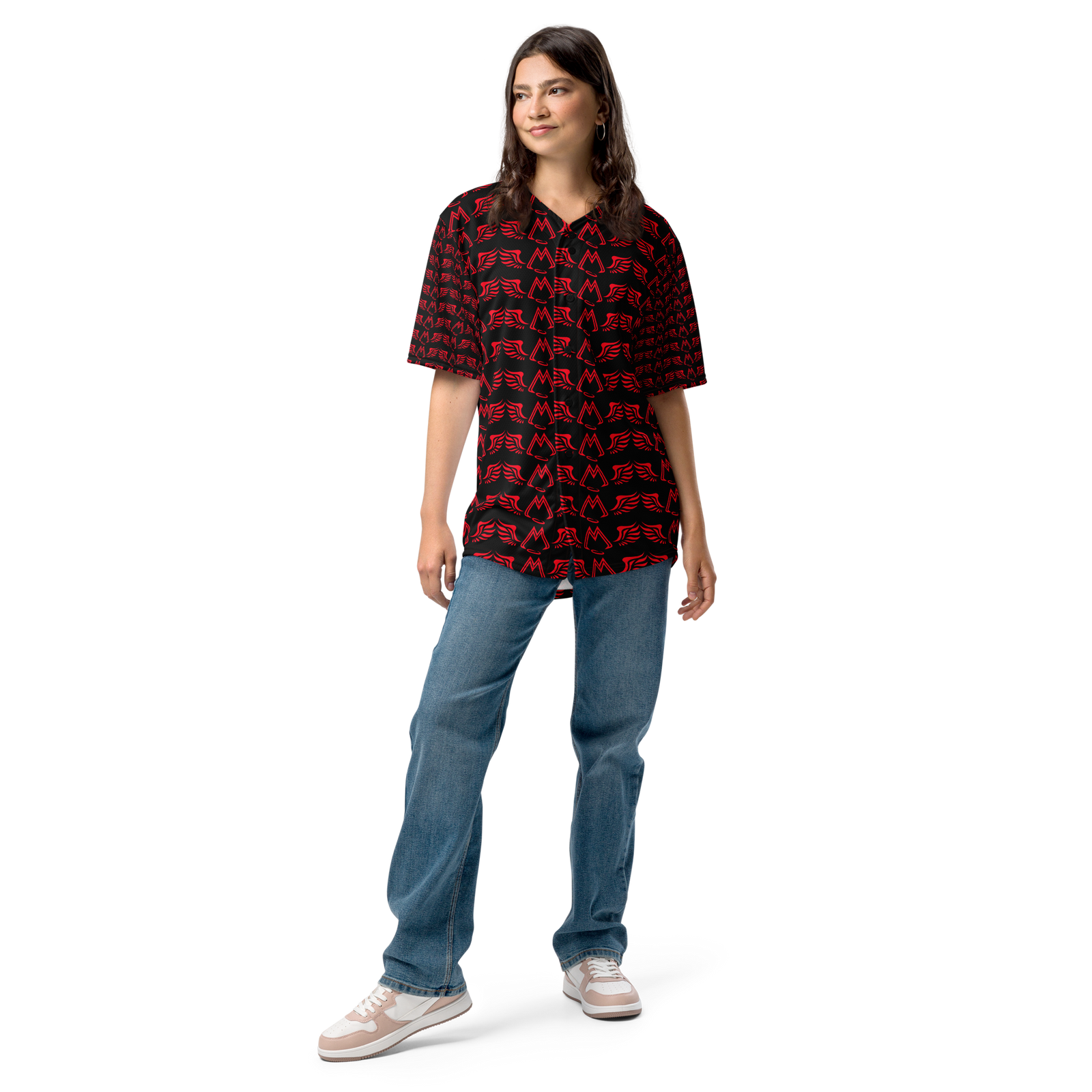 Black Unisex Recycled Baseball Jersey With Duplicated Red MM Iconic Logo