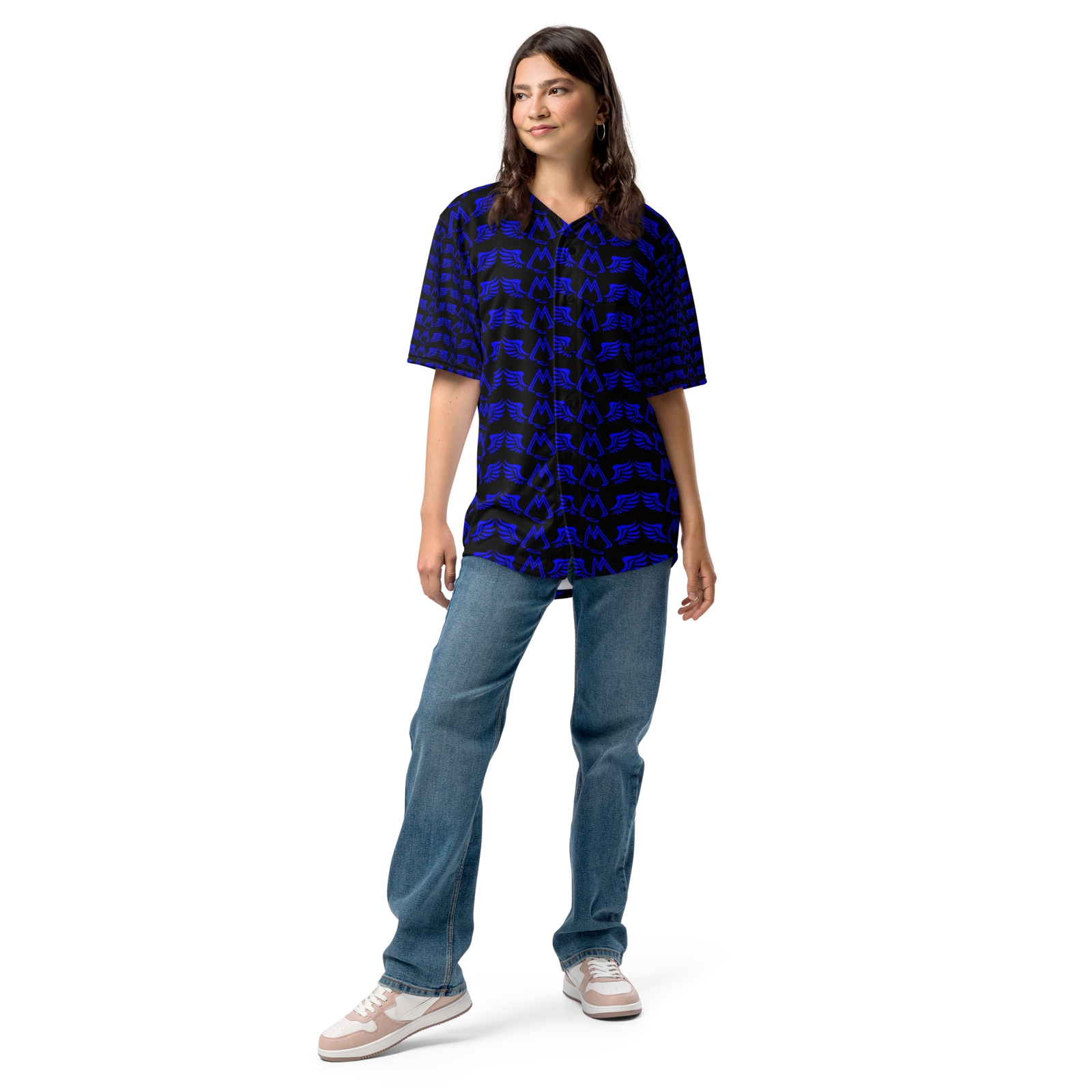 Black Unisex Recycled Baseball Jersey With Duplicated Blue MM Iconic Logo