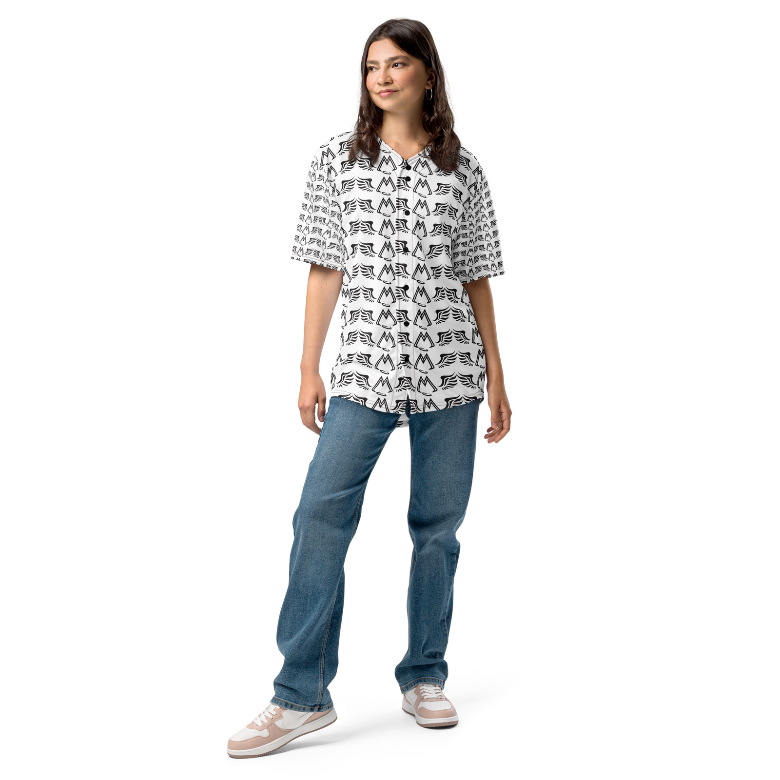 White Unisex Recycled Baseball Jersey With Duplicated Black MM Iconic Logo