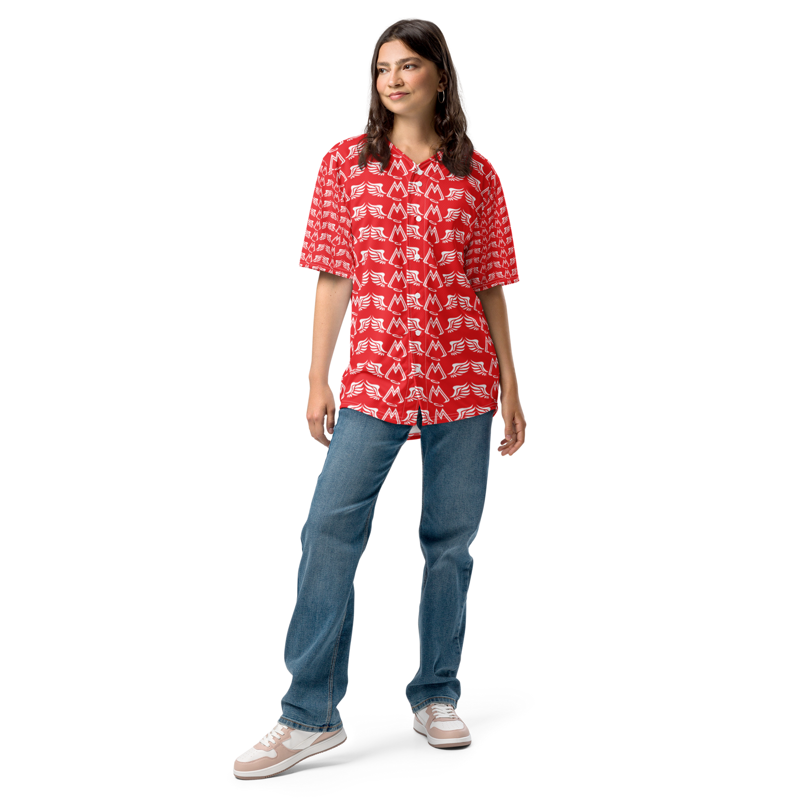 Red Unisex Recycled Baseball Jersey With Duplicated White MM Iconic Logo