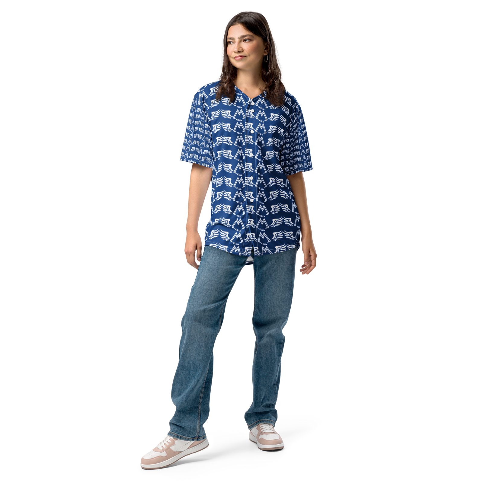Blue Unisex Recycled Baseball Jersey With Duplicated White MM Iconic Logo