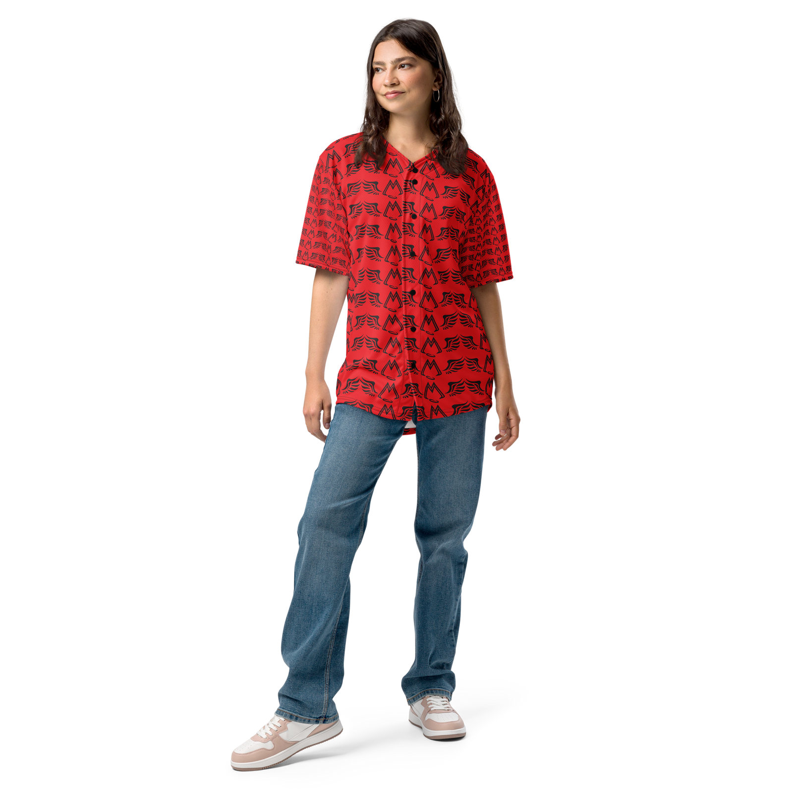 Red Unisex Recycled Baseball Jersey With Duplicated Black MM Iconic Logo