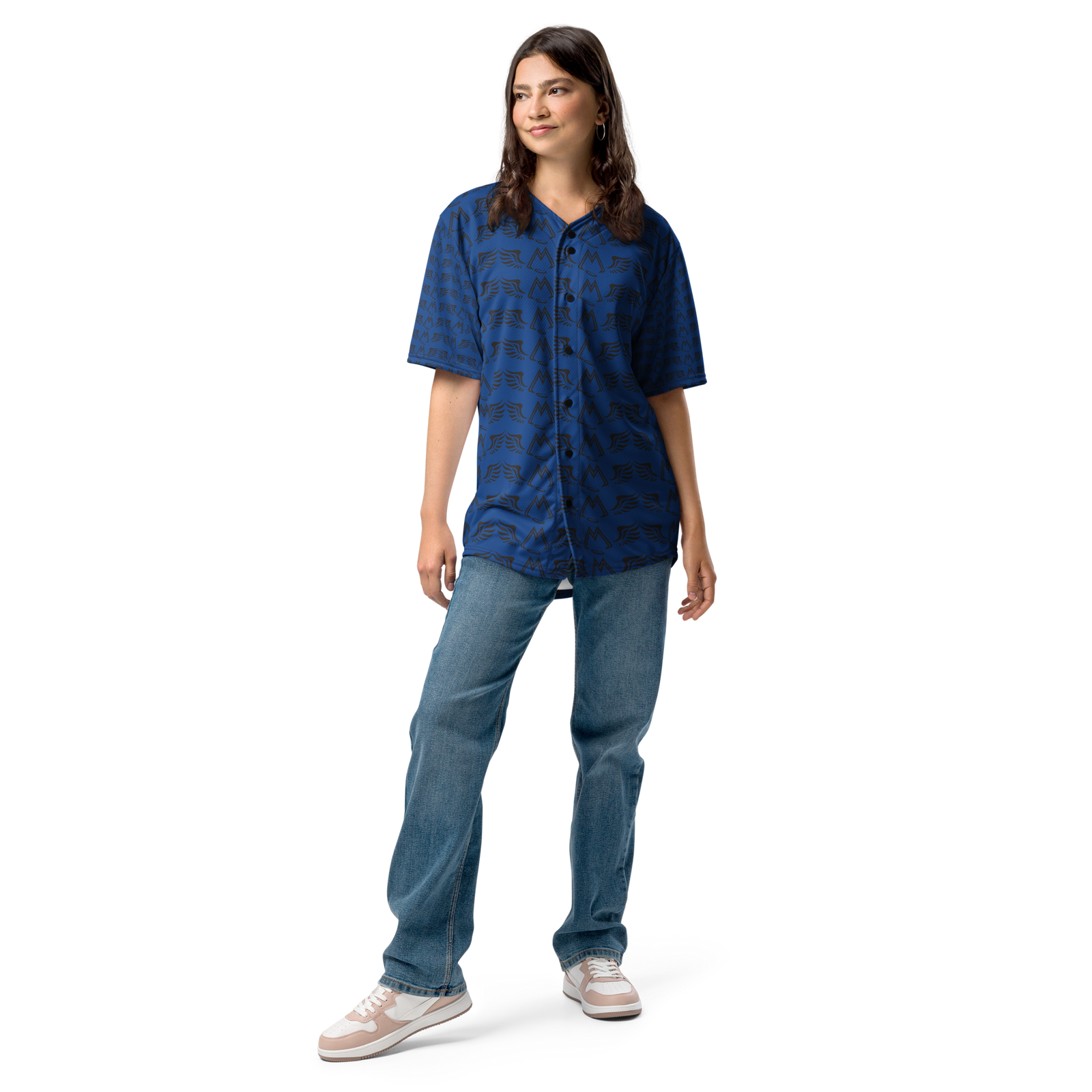 Blue Unisex Recycled Baseball Jersey With Duplicated Black MM Iconic Logo