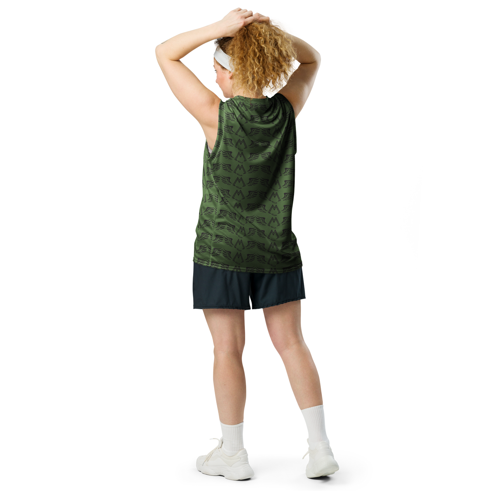 Army Green Recycled Unisex Basketball Jersey With Duplicated Black MM Iconic Logo