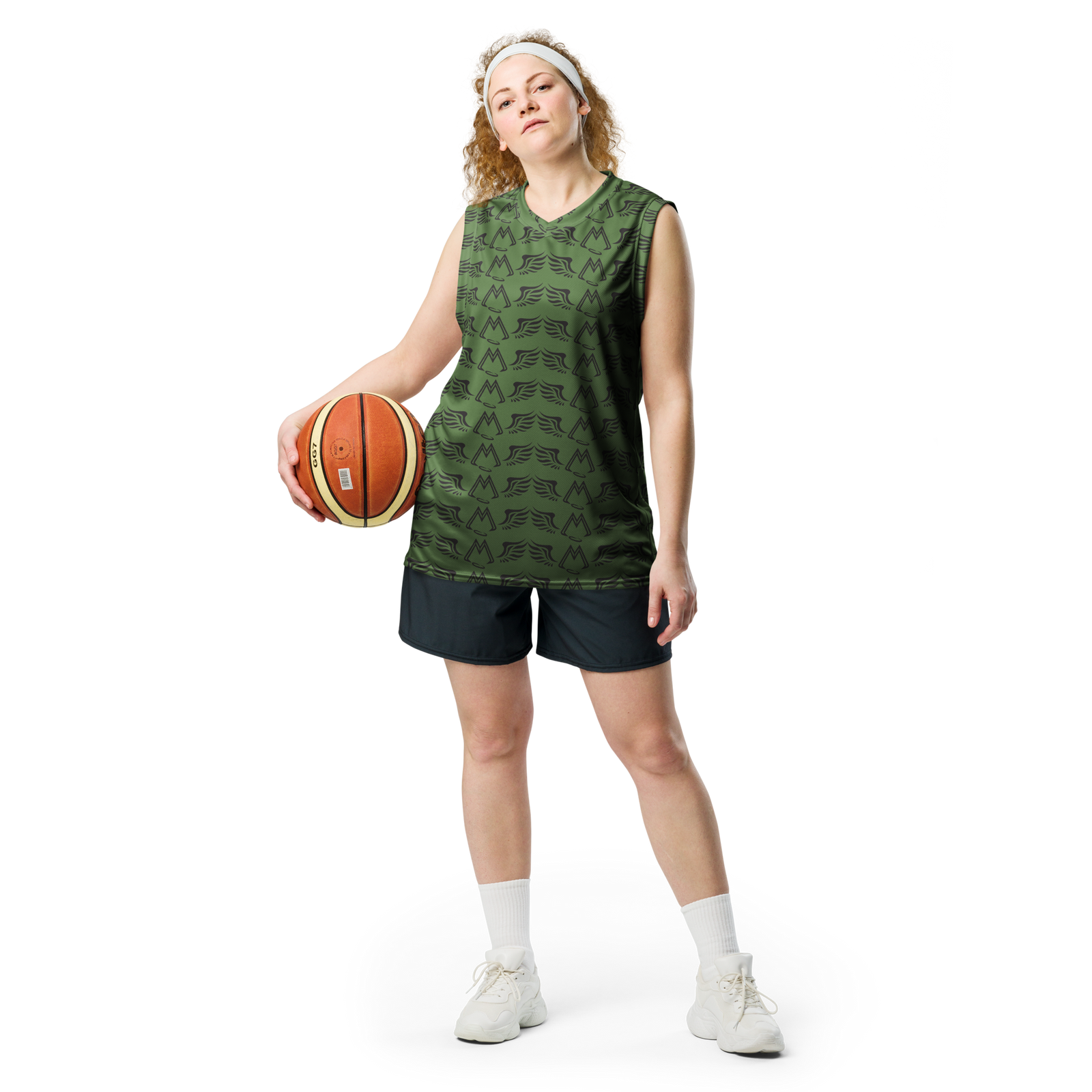Army Green Recycled Unisex Basketball Jersey With Duplicated Black MM Iconic Logo