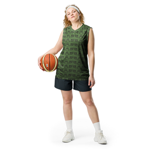 Army Green Recycled Unisex Basketball Jersey With Duplicated Black MM Iconic Logo