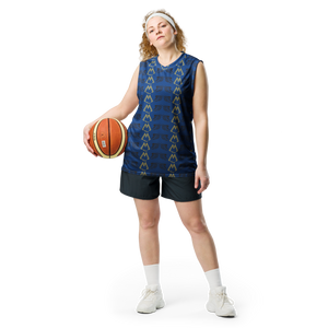 Blue Recycled Unisex Basketball Jersey With Duplicated Gold-Black MM Iconic Logo