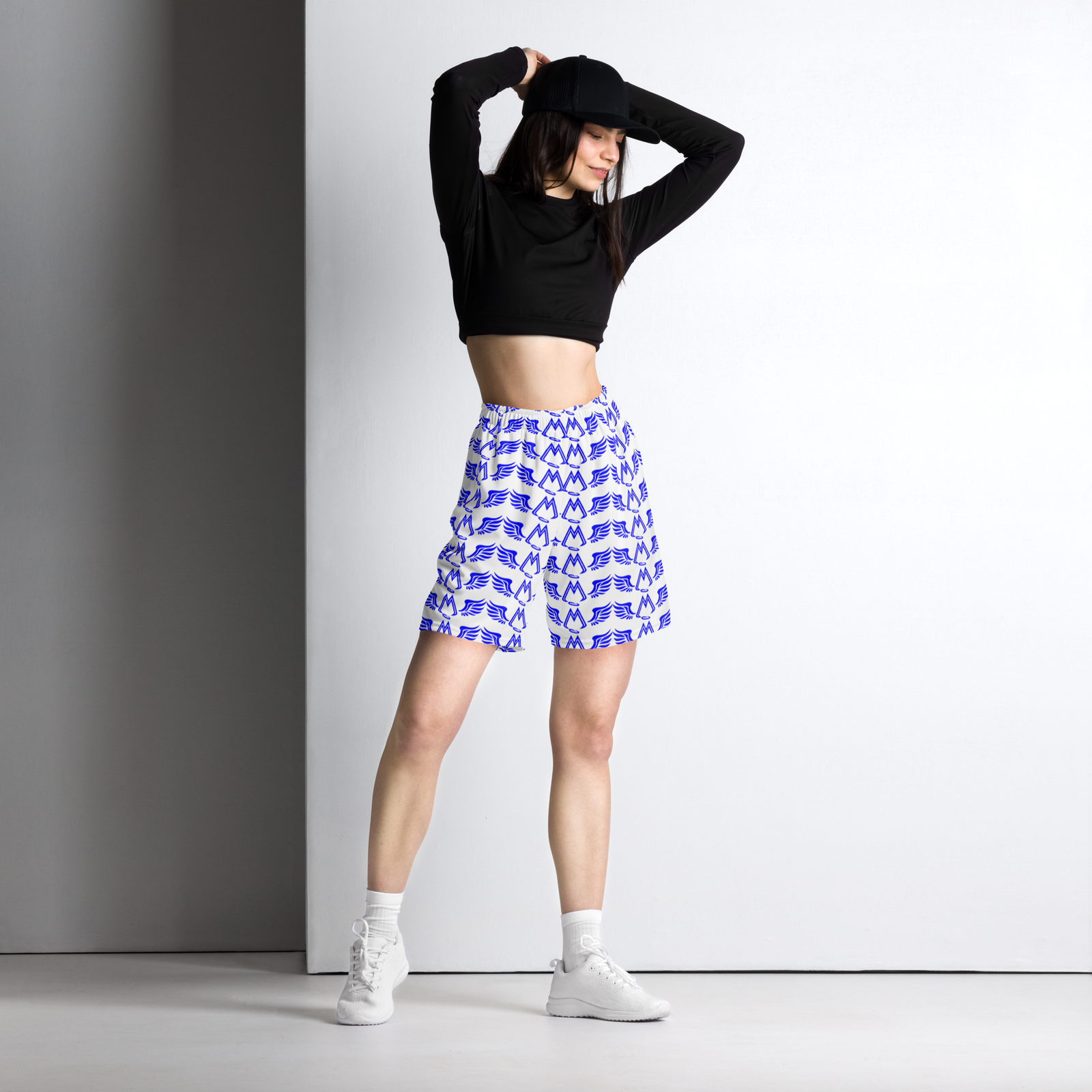 White Unisex Mesh Shorts With Duplicated Blue MM Iconic Logo