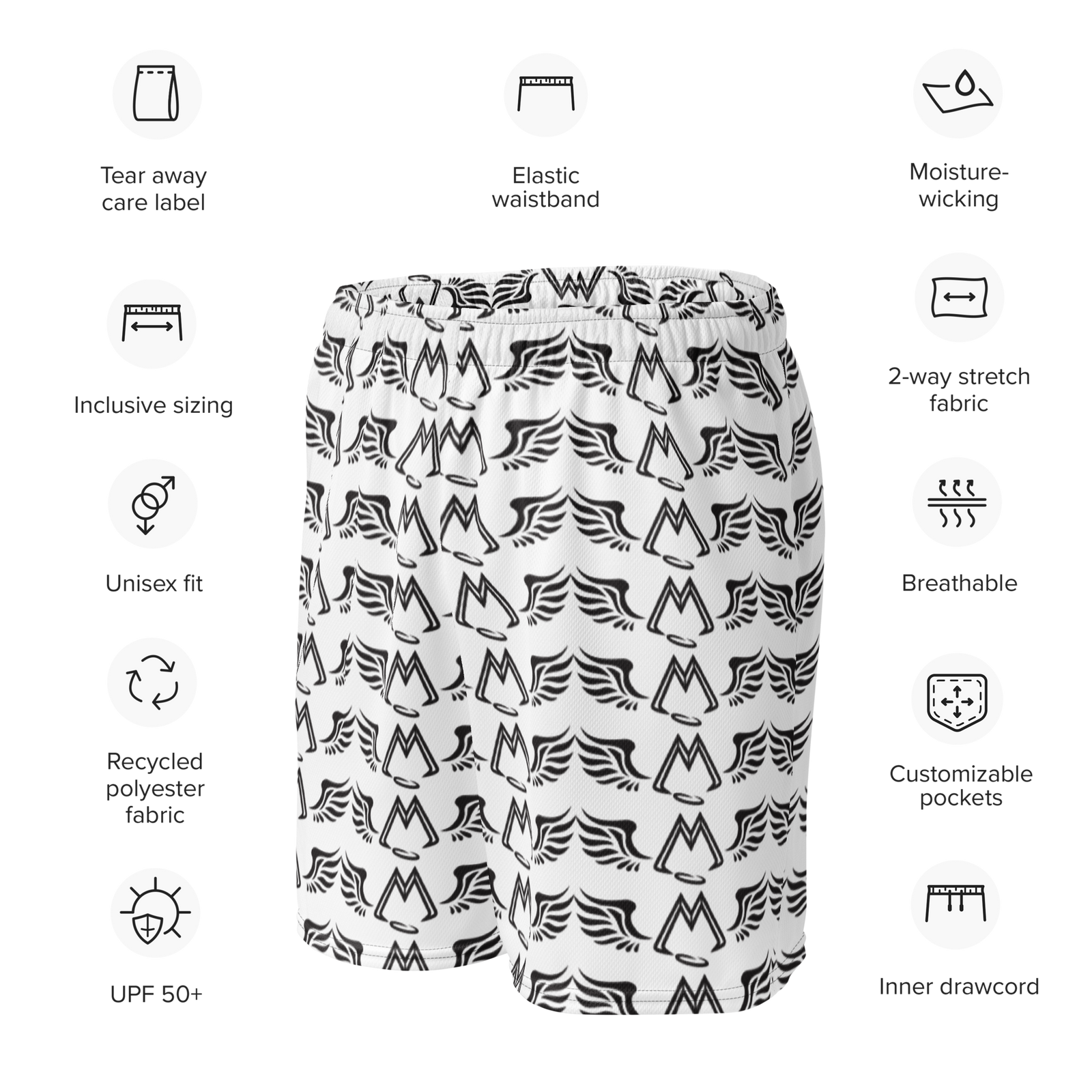 White Unisex Mesh Shorts With Duplicated Black MM Iconic Logo
