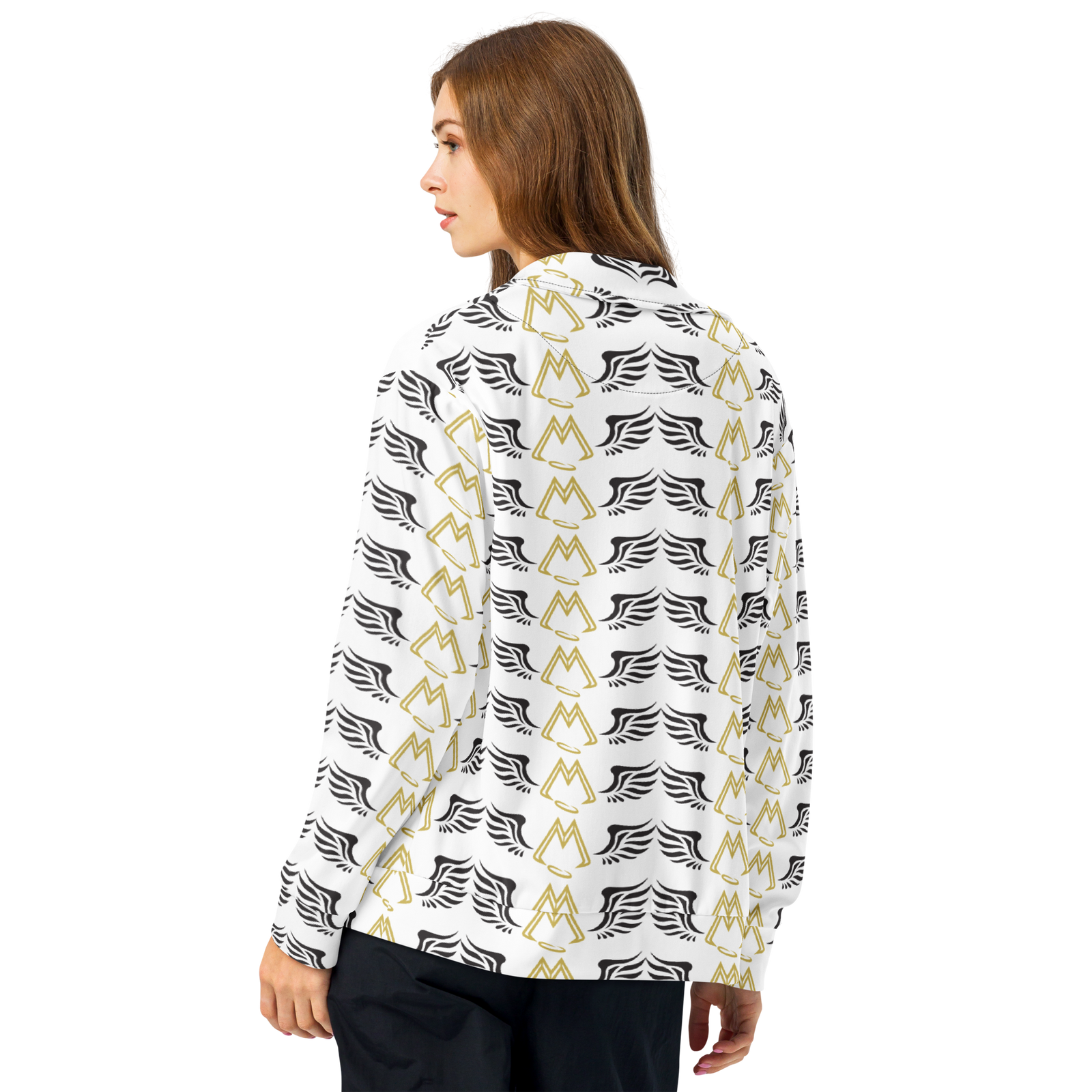 White Unisex Track Jacket With Duplicated Gold-Black MM Iconic Logo