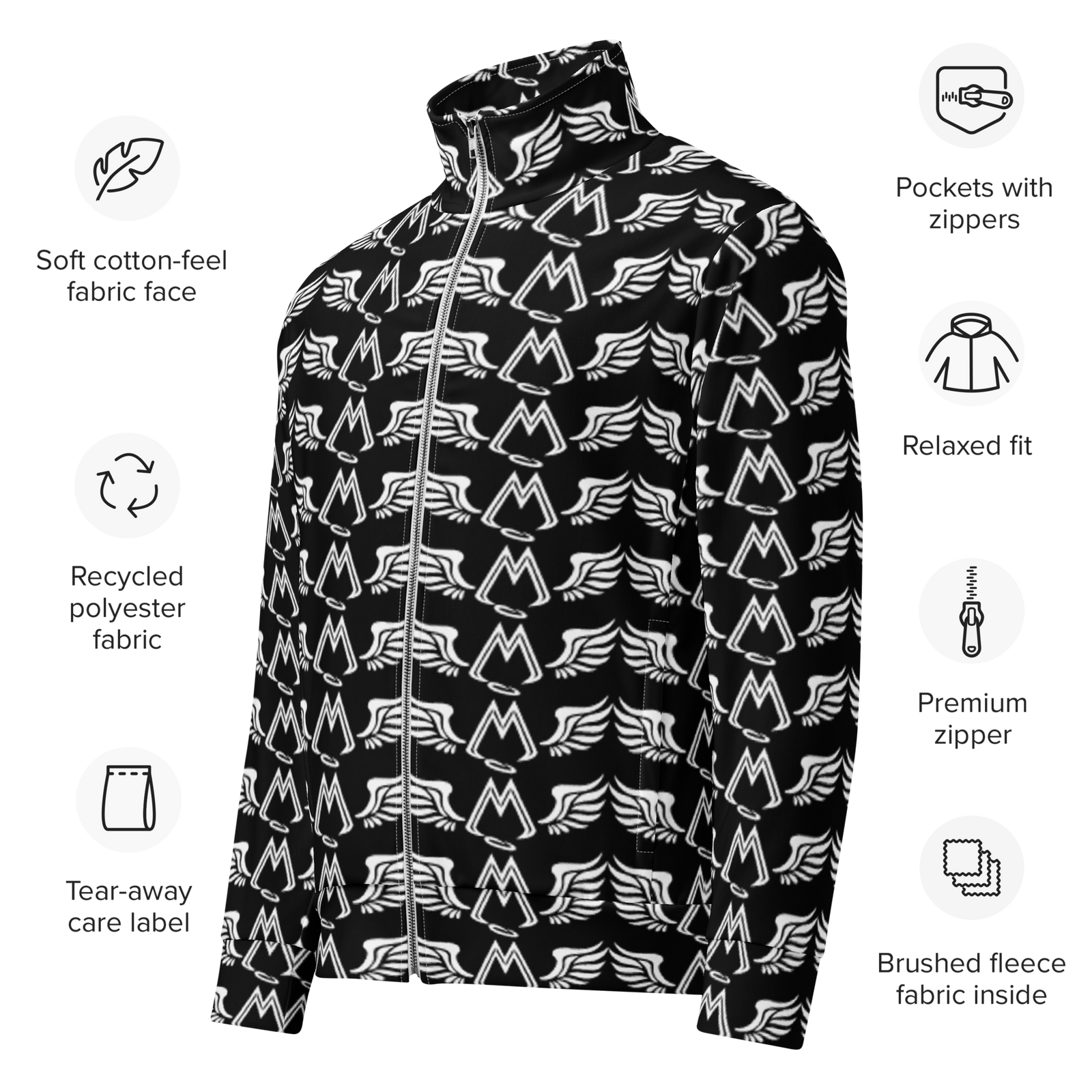 Black Unisex Track Jacket With Duplicated White MM Iconic Logo