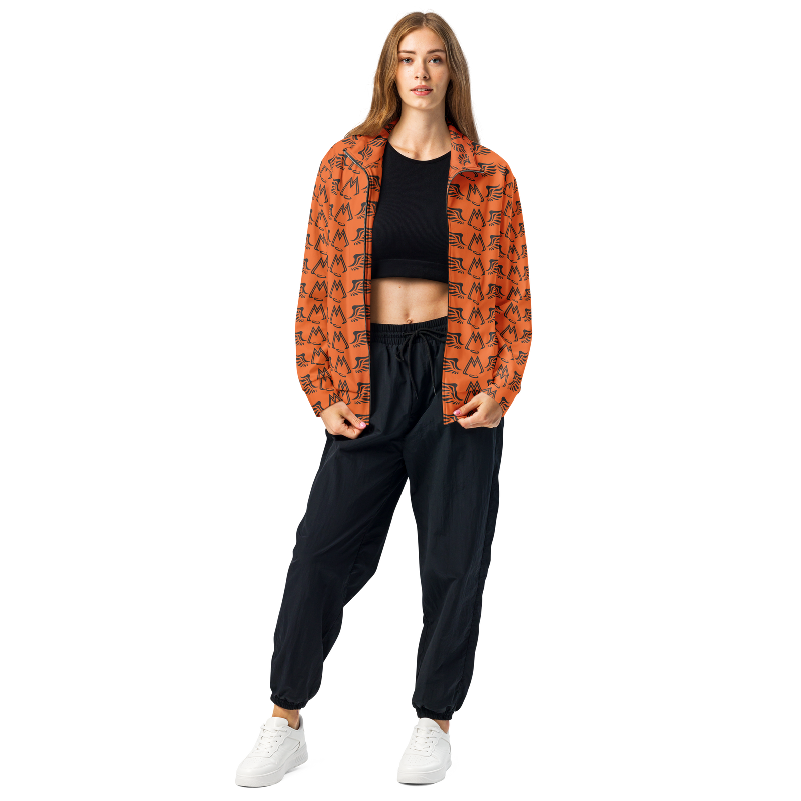 Orange Unisex Track Jacket With Duplicated Black MM Iconic Logo