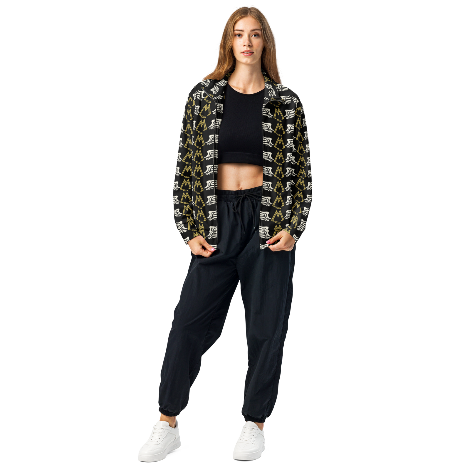 Black Unisex Track Jacket With Duplicated Classic MM Iconic Logo