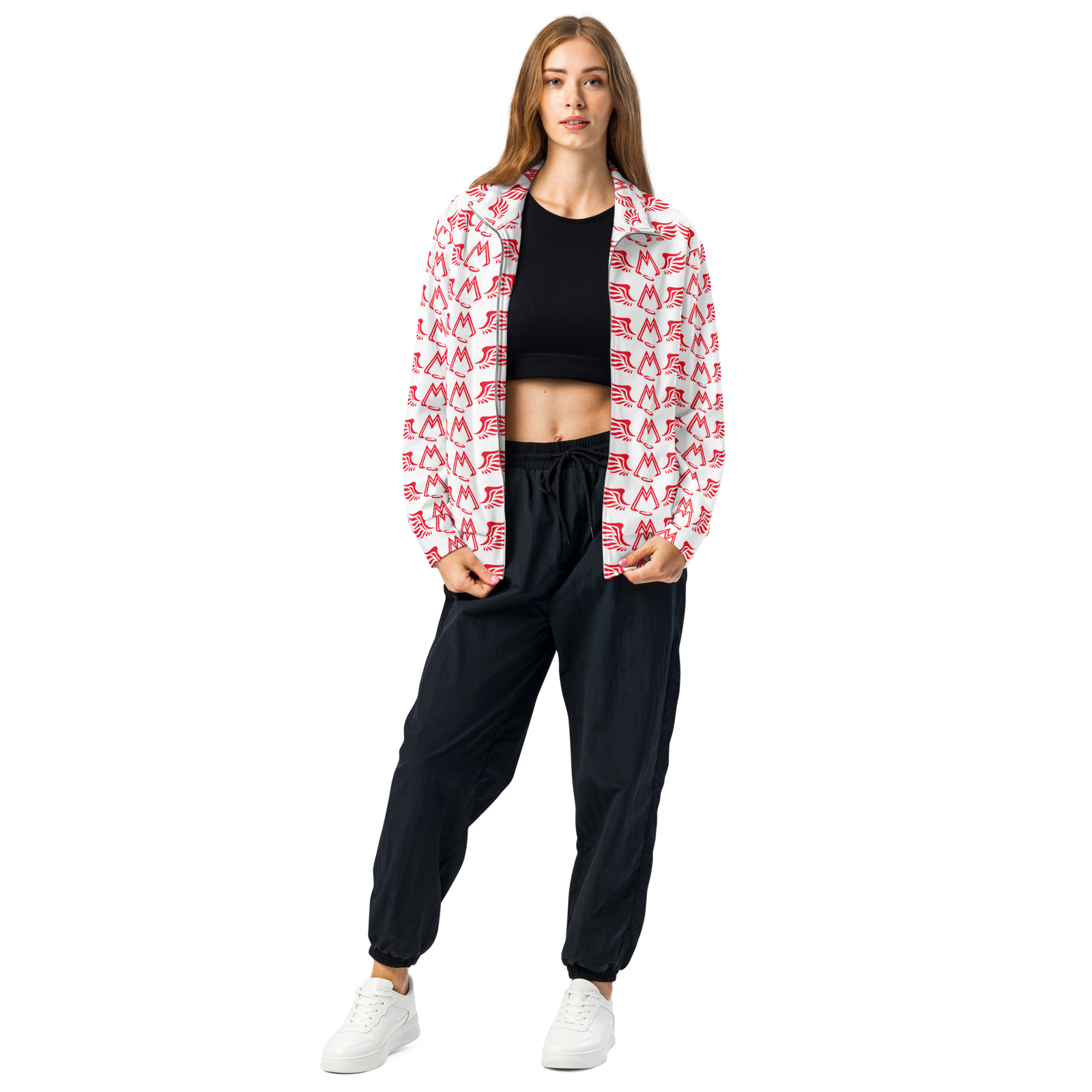 White Unisex Track Jacket With Duplicated Red MM Iconic Logo