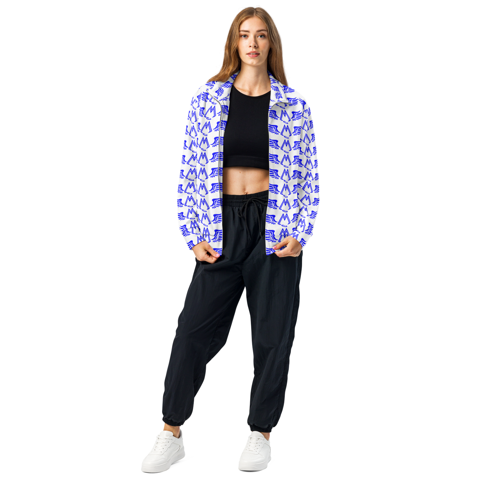 White Unisex Track Jacket With Duplicated Blue MM Iconic Logo
