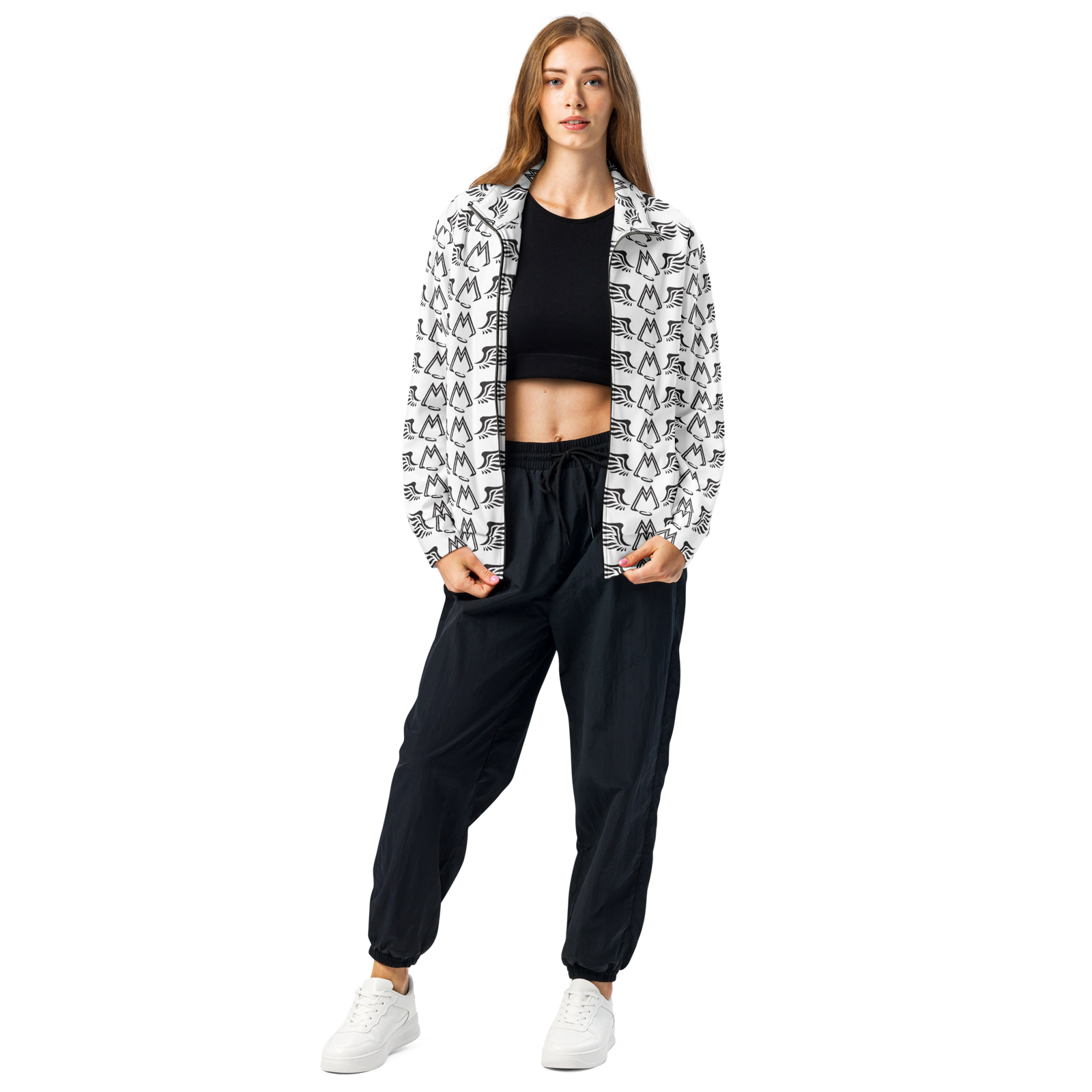 White Unisex Track Jacket With Duplicated Black MM Iconic Logo