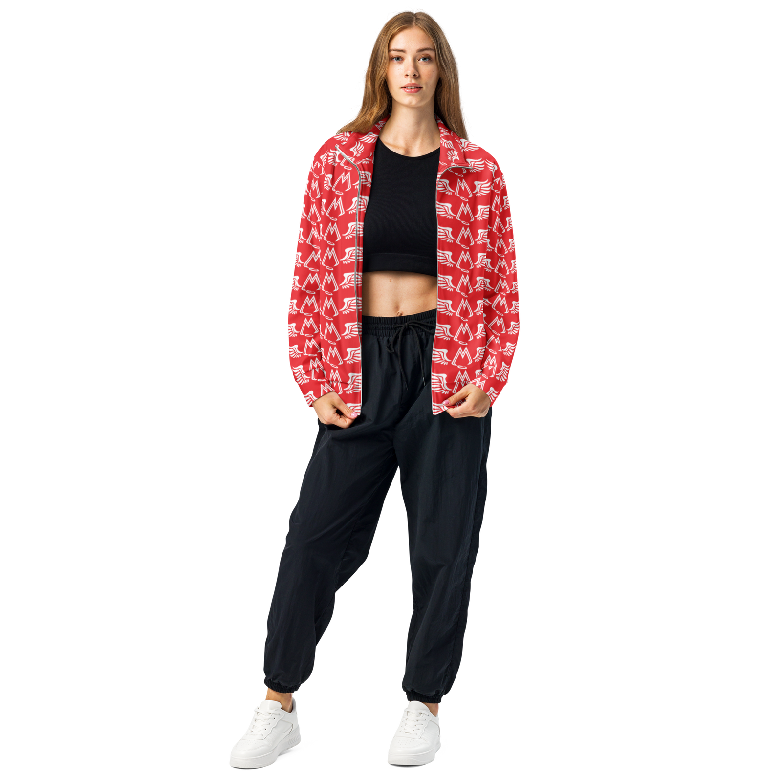 Red Unisex Track Jacket With Duplicated White MM Iconic Logo
