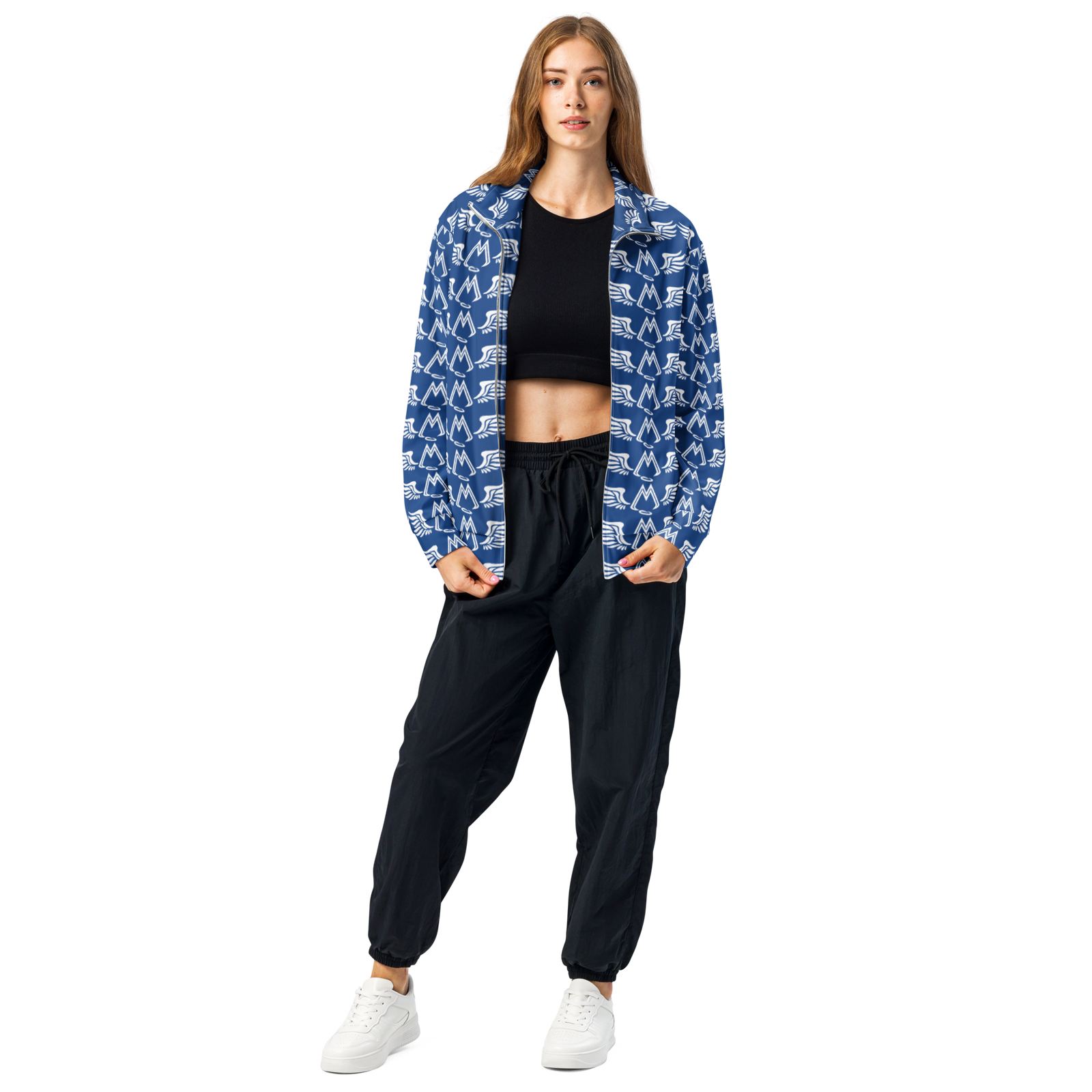 Blue Unisex Track Jacket With Duplicated White MM Iconic Logo
