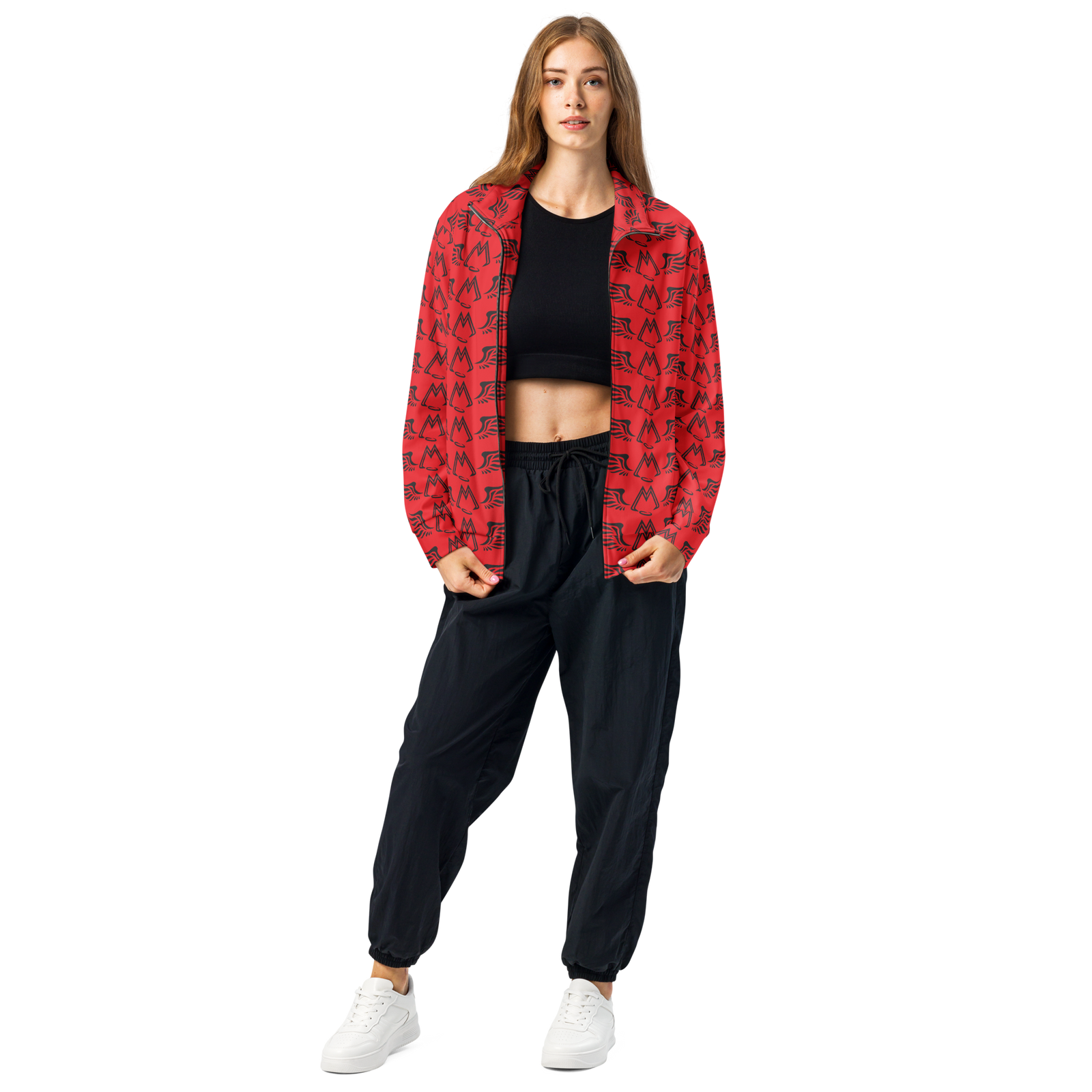 Red Unisex Track Jacket With Duplicated Black MM Iconic Logo