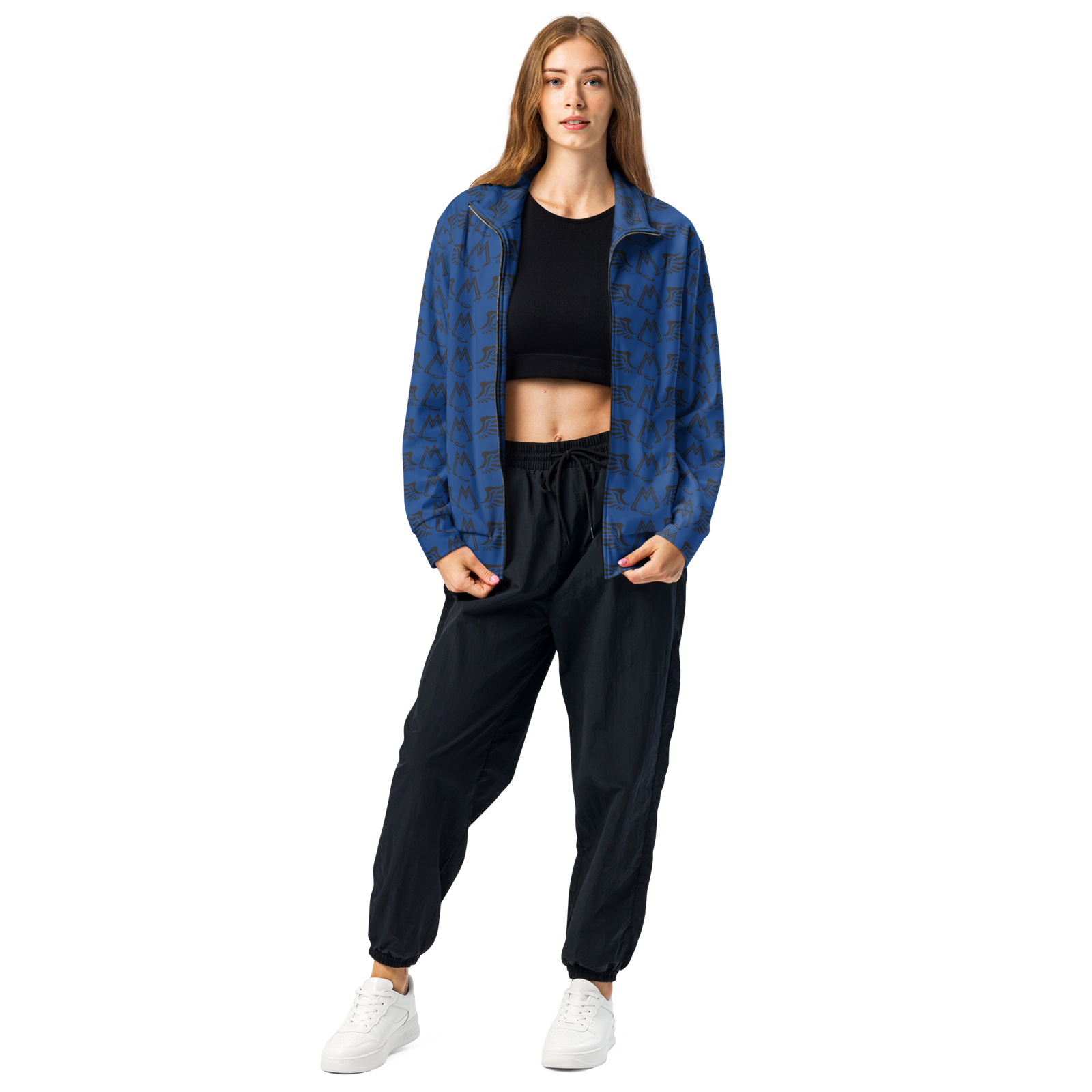 Blue Unisex Track Jacket With Duplicated Black MM Iconic Logo