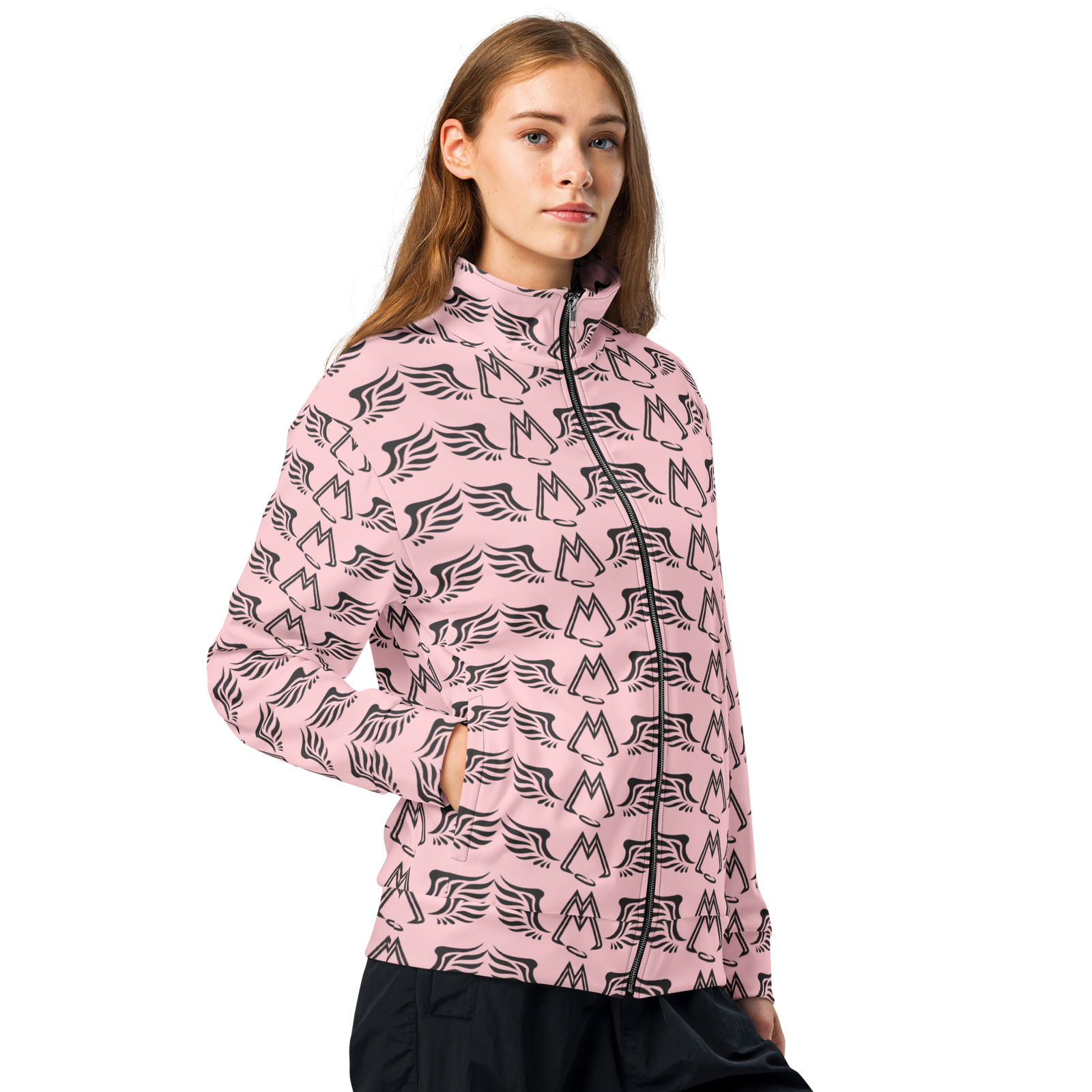 Pink Unisex Track Jacket With Duplicated Black MM Iconic Logo