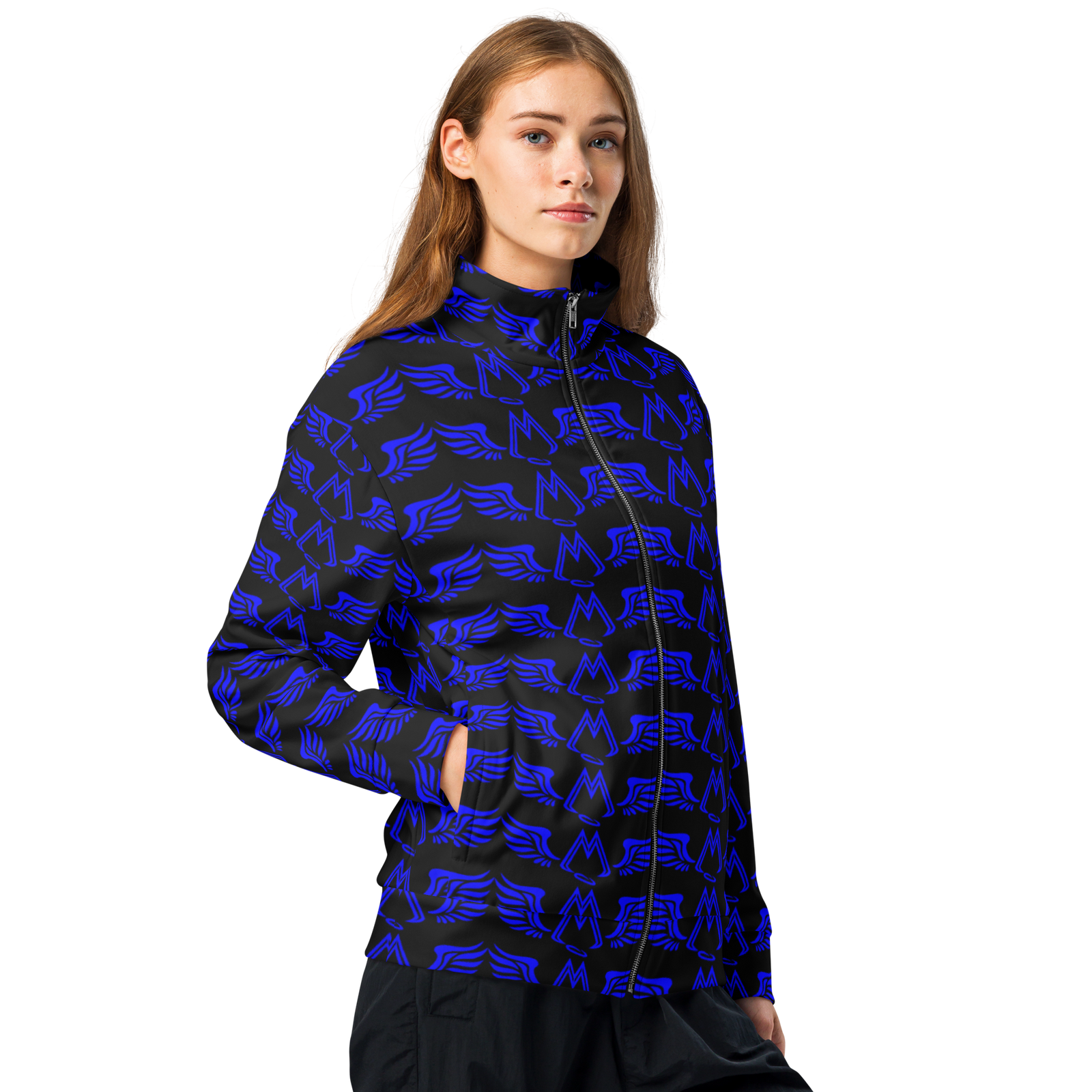 Black Unisex Track Jacket With Duplicated Blue MM Iconic Logo