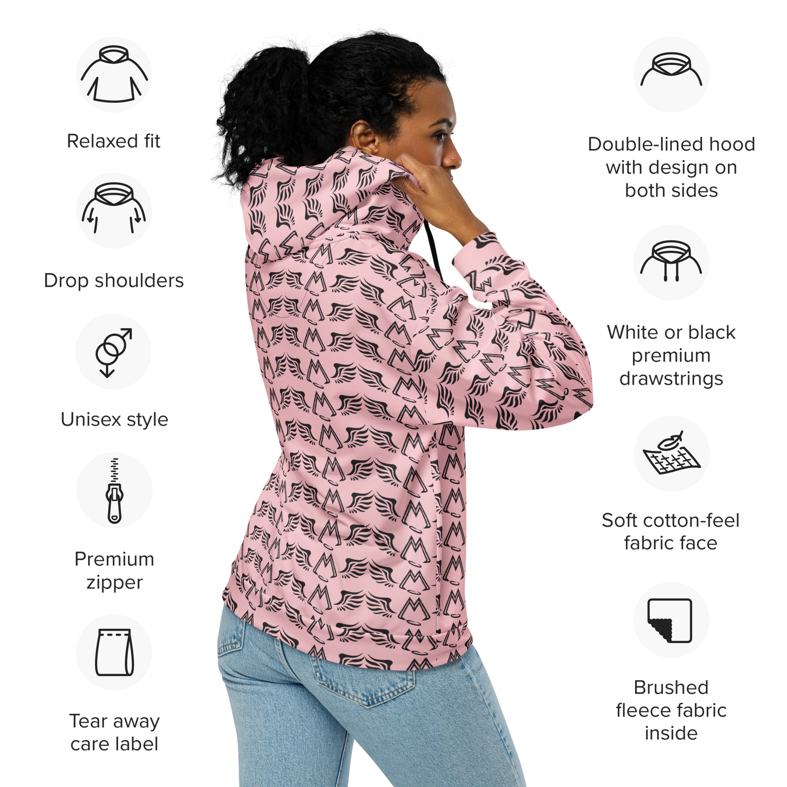 Pink Unisex Zip Hoodie With Duplicated Black MM Iconic Logo