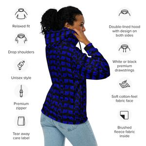 Black Unisex Zip Hoodie With Duplicated Blue MM Iconic Logo