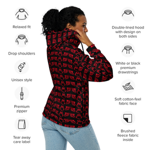 Black Unisex Zip Hoodie With Duplicated Red MM Iconic Logo