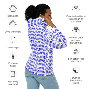 White Unisex Zip Hoodie With Duplicated Blue MM Iconic Logo