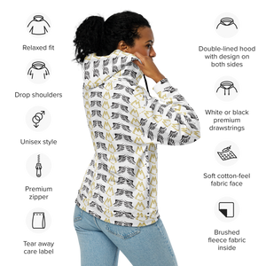 White Unisex Zip Hoodie With Duplicated Gold-Black MM Iconic Logo