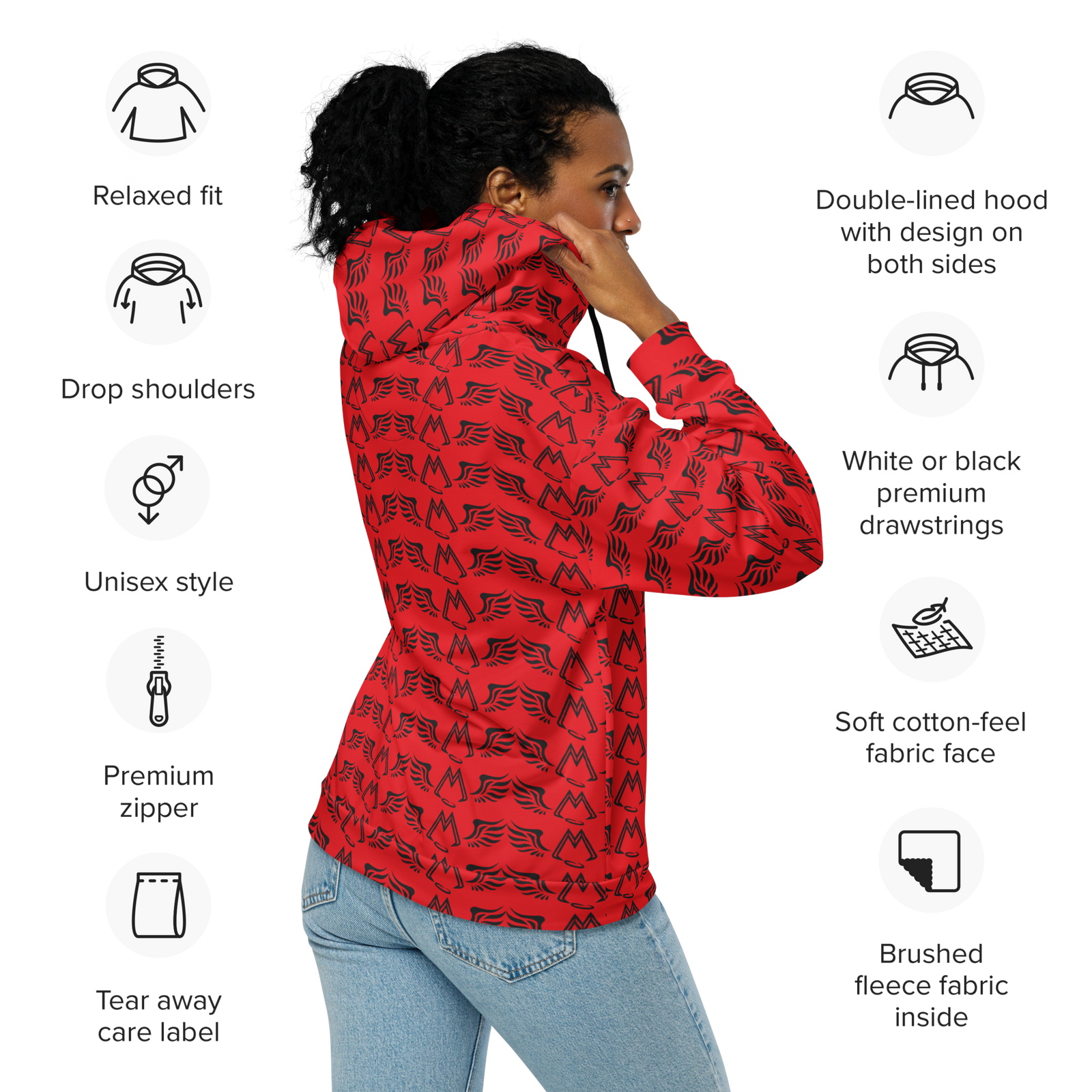 Red Unisex Zip Hoodie With Duplicated Black MM Iconic Logo