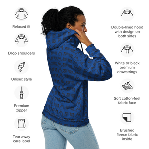 Blue Unisex Zip Hoodie With Duplicated Black MM Iconic Logo