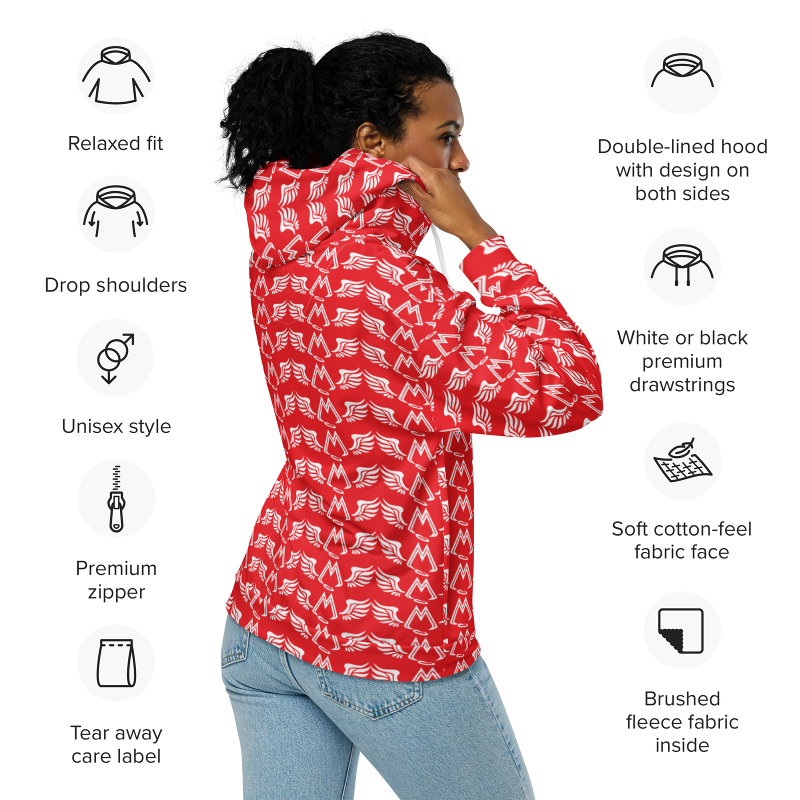 Red Unisex Zip Hoodie With Duplicated White MM Iconic Logo