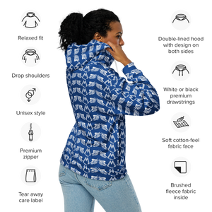 Blue Unisex Zip Hoodie With Duplicated White MM Iconic Logo