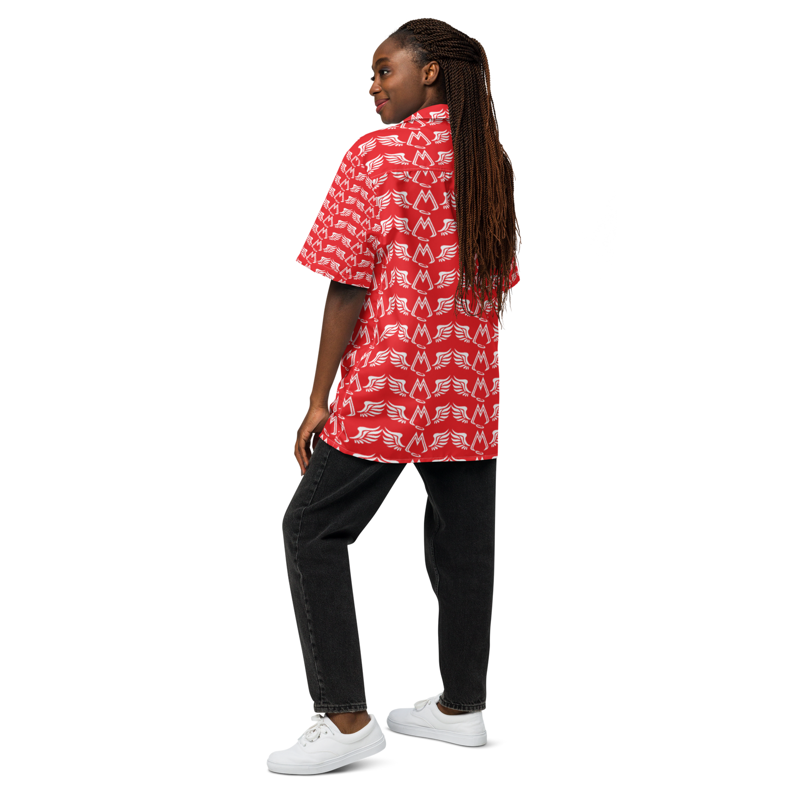 Red Unisex Button Shirt With Duplicated White MM Iconic Logo