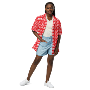 Red Unisex Button Shirt With Duplicated White MM Iconic Logo