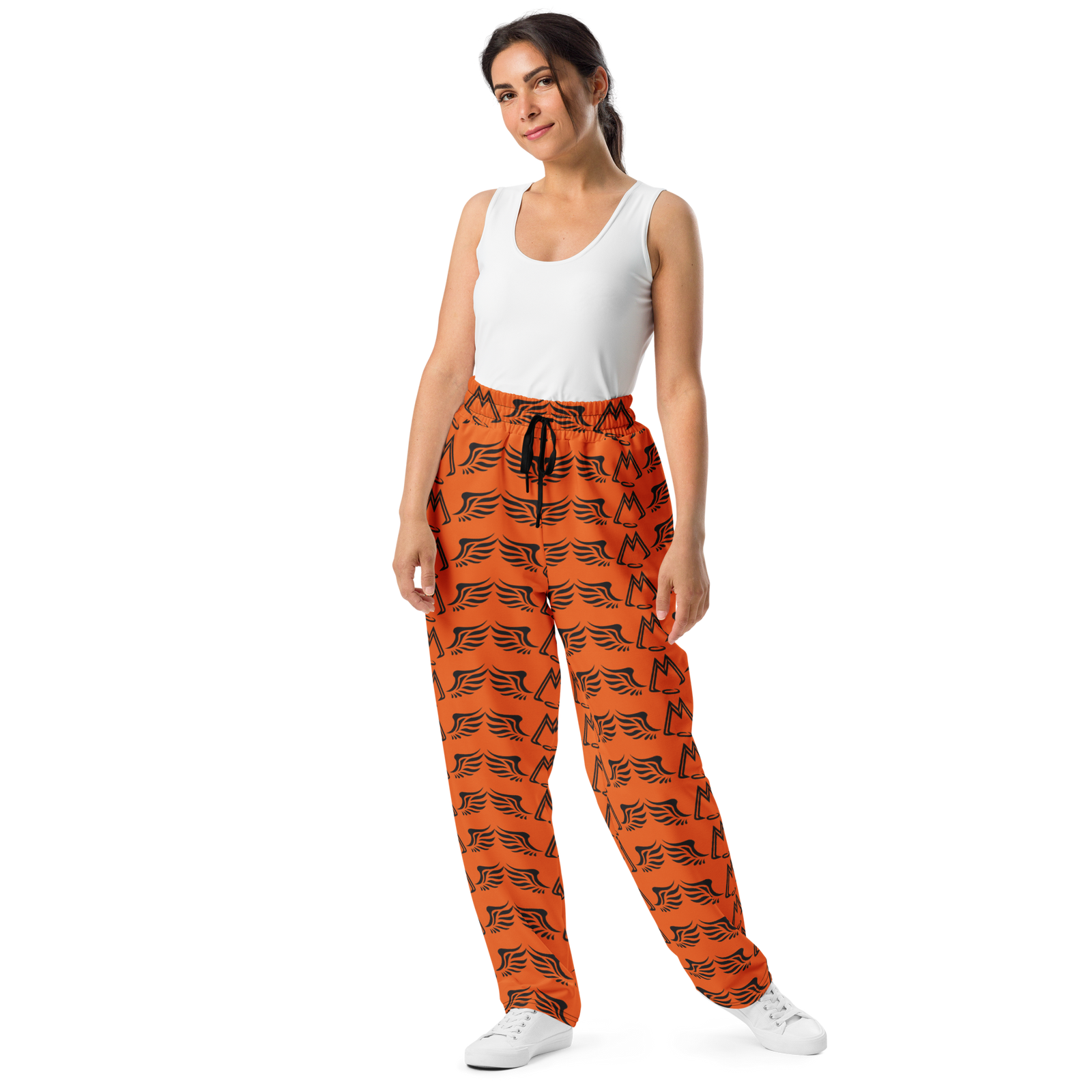 Orange Unisex Wide-Leg Joggers With Duplicated Black MM Iconic Logo