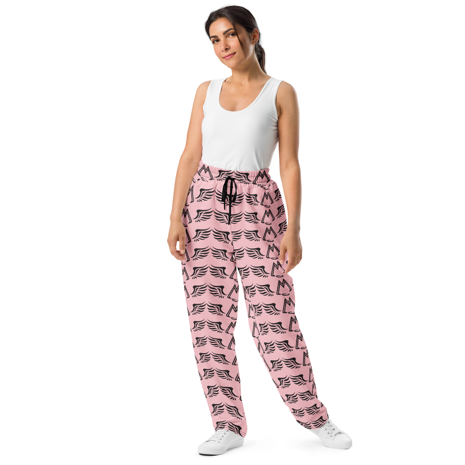 Pink Unisex Wide-Leg Joggers With Duplicated Black MM Iconic Logo