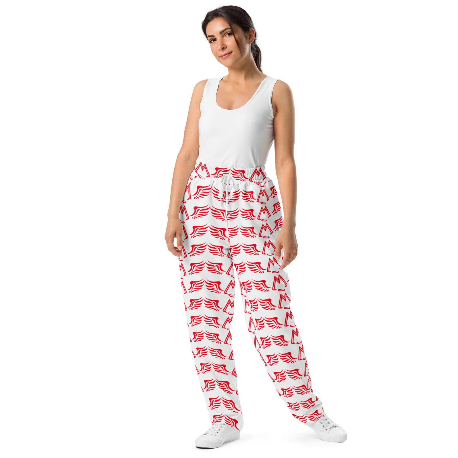 White Unisex Wide-Leg Joggers With Duplicated Red MM Iconic Logo