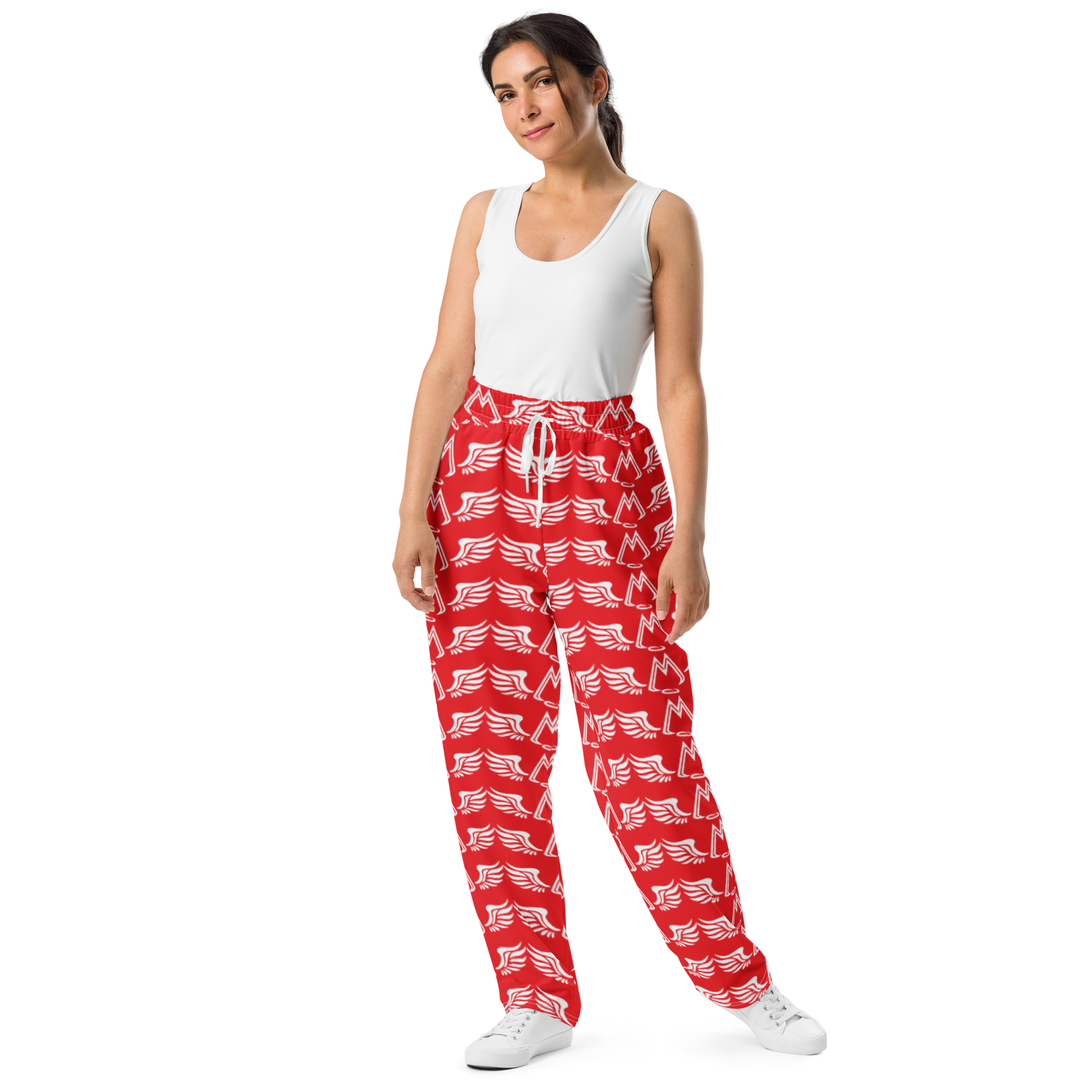 Red Unisex Wide-Leg Joggers With Duplicated White MM Iconic Logo