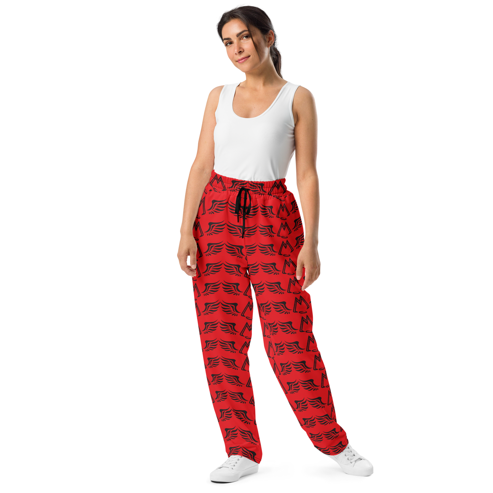 Red Unisex Wide-Leg Joggers With Duplicated Black MM Iconic Logo